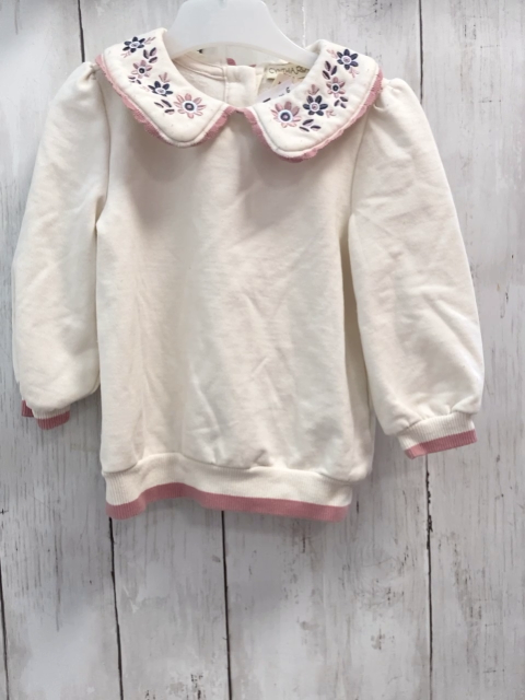 Cynthia Rowley  Pullover  Gr. 80  weiß großer Kragen mit Blumen rosa Bund 