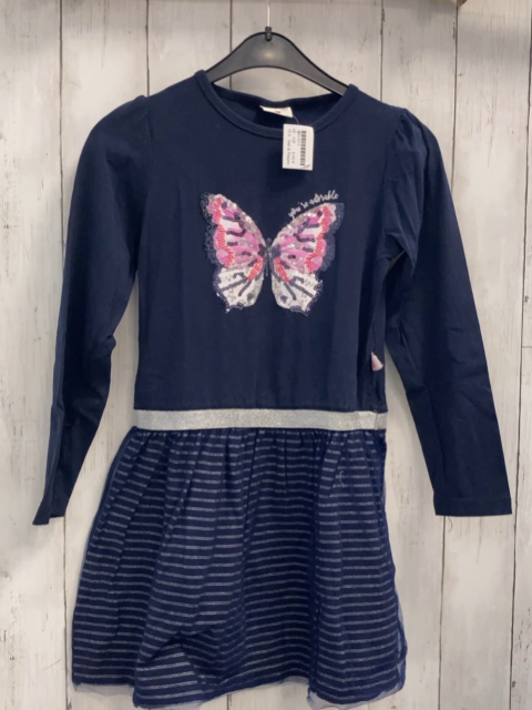Salt & Pepper  Kleid  Gr. 128  blaues Oberteil mit Schmetterling mit silber Pailetten blau silber gestreifter Rock mit blauem Tüllüberrck