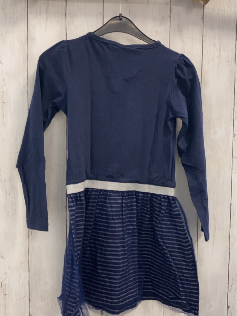 Salt & Pepper  Kleid  Gr. 128  blaues Oberteil mit Schmetterling mit silber Pailetten blau silber gestreifter Rock mit blauem Tüllüberrck