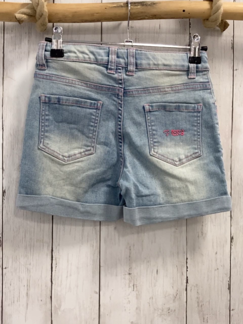 Guess  Shorts  Gr. 152  blau Jeans altrosa Glitzerband mit Schrift rosa Nähten Bund verstellbar 