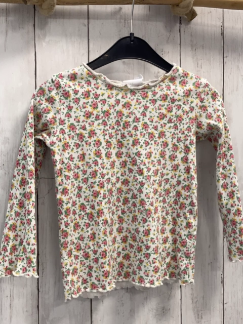 Zara  Langarsmhirt  Gr. 104  weiß Rippen Blumen 