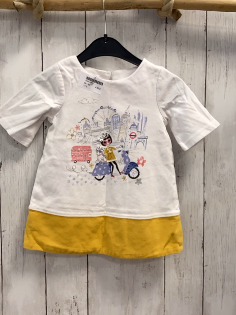   Kleid  Gr. 80  weiß Häuser Mofa gelber Saum 