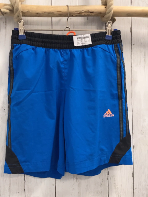 Adidas  Sportshorts  Gr. 140  blau schwarzer Bund orange Schrift + Label 