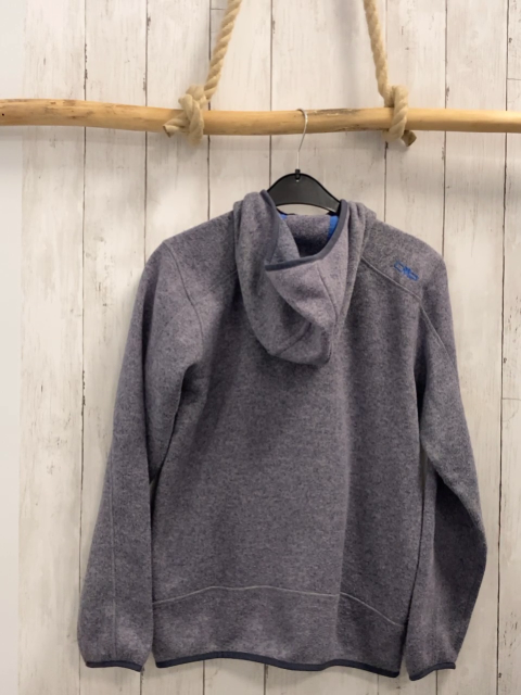 CMP  Strickjacke  Gr. 164  hellgrau grau meliert dunkelgrauer Bund Kapuze blaue Reißverschlüsse 