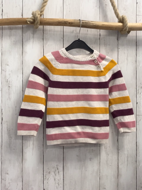 H&M  Pullover  Gr. 92  hellgrau auberginde rosa mais Streifen Strick 