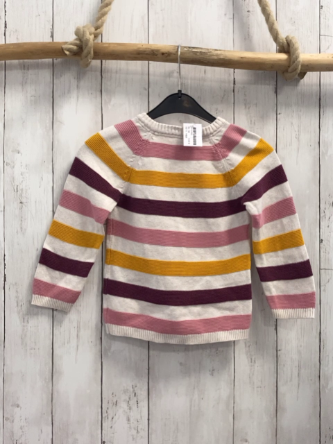 H&M  Pullover  Gr. 92  hellgrau auberginde rosa mais Streifen Strick 