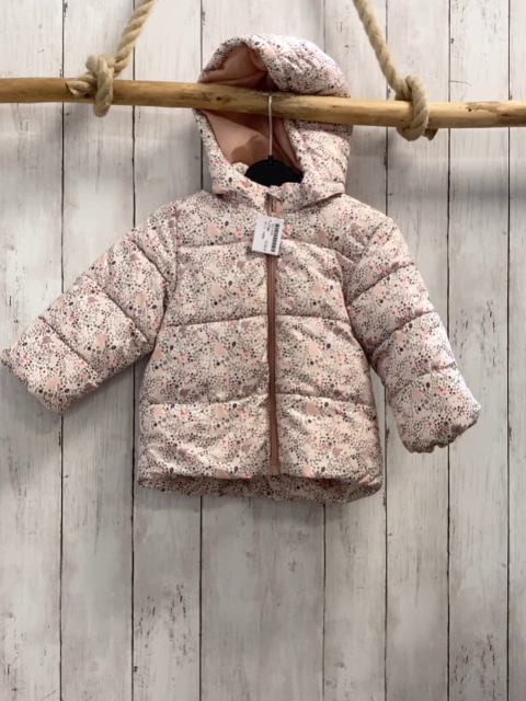 H&M  Winterjacke  Gr. 86  weiß Vögel Blätter Blüten lachs Reißverschluss + Futter 