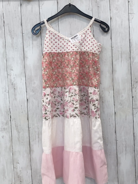 H&M  Kleid  Gr. 128  weiß graue Streifen mit Blumen + rosa weiße Streifen 