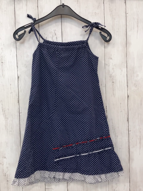 Papermoon  Kleid  Gr. 116  blau weiße Kringel + grau weißer Streifensaum 
