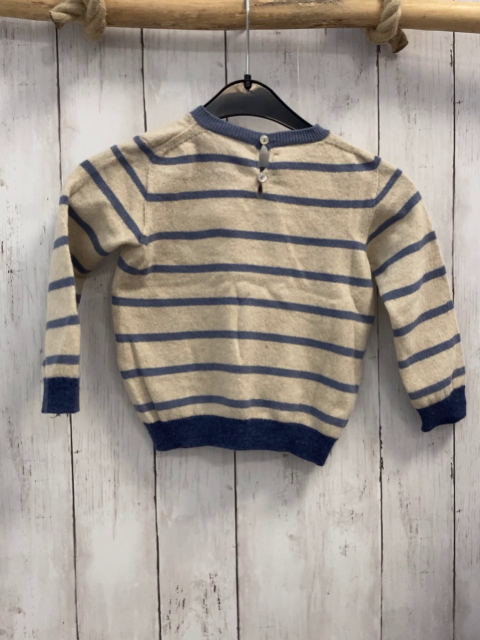 Kuxo  Pullover  Gr. 92  beige lila Streifen blauer Bund 70 %Wolle 30 % Cashmere