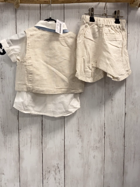 4tlg H&M  Sommerhemd Weste hellblaue Fliege Shorts  Gr. 68  beige weiß hellblau 