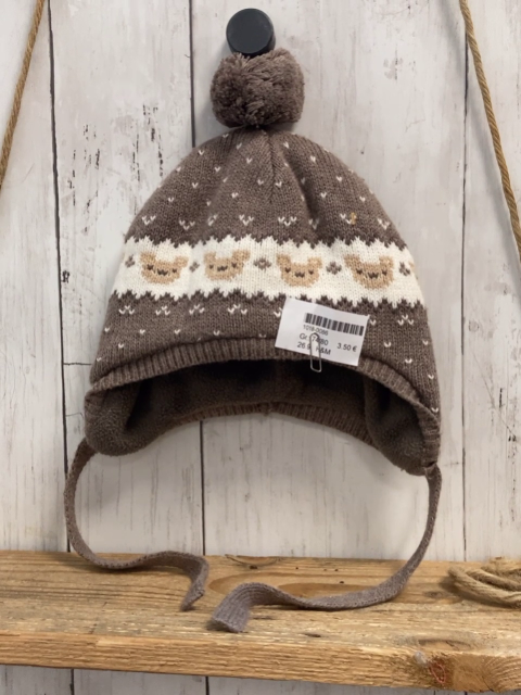 H&M  Mütze  Gr. 74/80  grau weiß Strick Bärenköpfe weiße Häkchen 