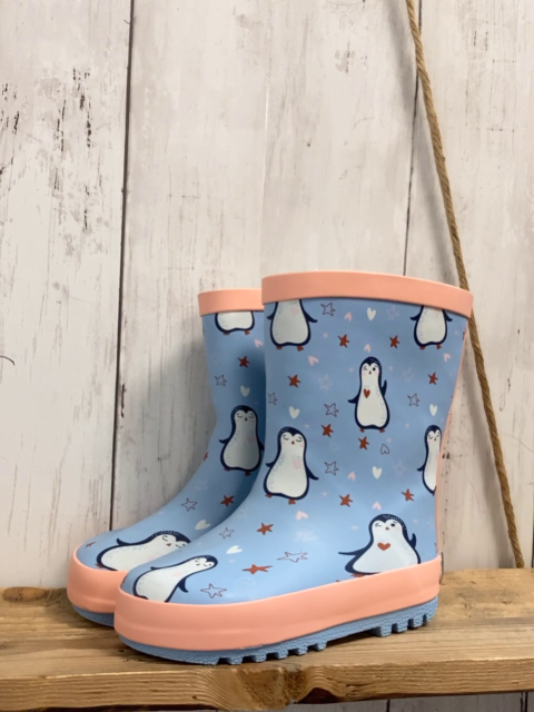 neu  Gummistiefel  Gr. 24  hellblau Pinguine lachs Bund gefüttert  