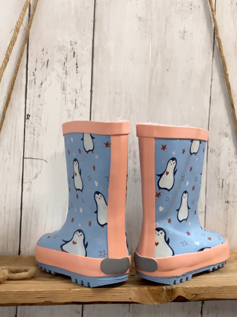 neu  Gummistiefel  Gr. 24  hellblau Pinguine lachs Bund gefüttert  