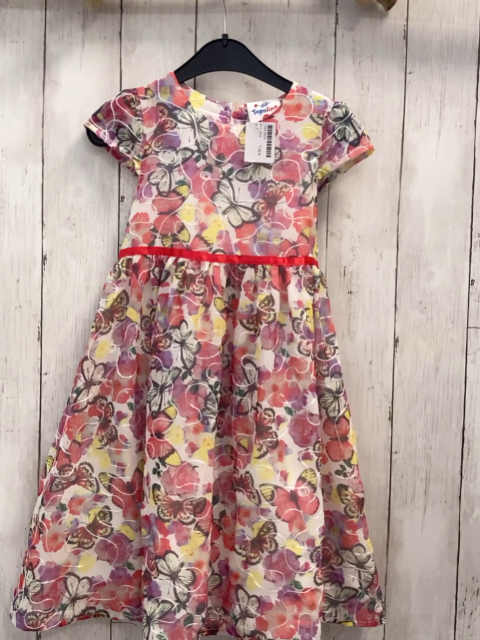   Kleid  Gr. 110  weiß Schmetterlinge rotes Gürtelband 