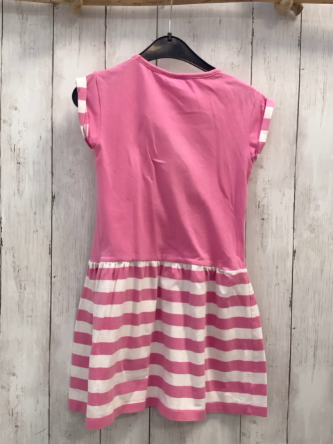 Salt & Pepper  Kleid  Gr. 116  rosa Oberteil mit Pferdeköpfen Schrift silber Pailetten rosa weiß gestreifter Rock 