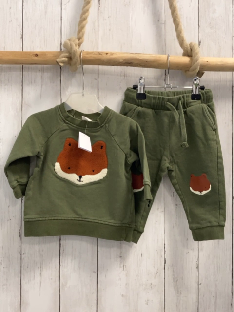 H&M 2tlg Pullover + Jogginghose Gr. 74  oliv Fuchs