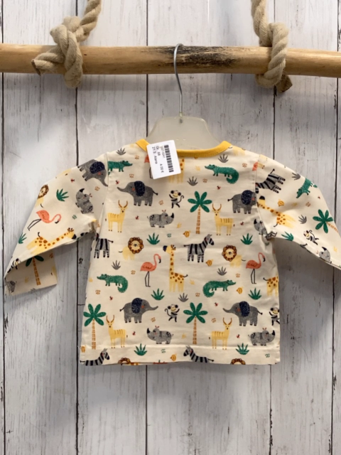 Alana Langarmshirt Gr. 68  beige bunte Tiere gelber Bund
