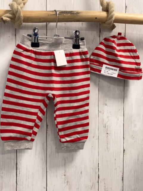 2tlg H&M Leggings + Mütze Gr. 68  rot grau gestreift