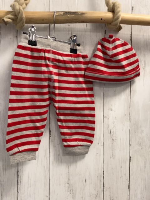 2tlg H&M Leggings + Mütze Gr. 68  rot grau gestreift
