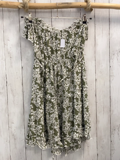 Simplee Kleid  Gr. 158/164  kiwi weiße Blumen Rüschenkragen Offshoulder