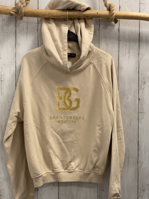 Brandenburg Couture  Pullover  Gr. 158  beige Kapuze goldene Schrift vorne kleiner Fleck 