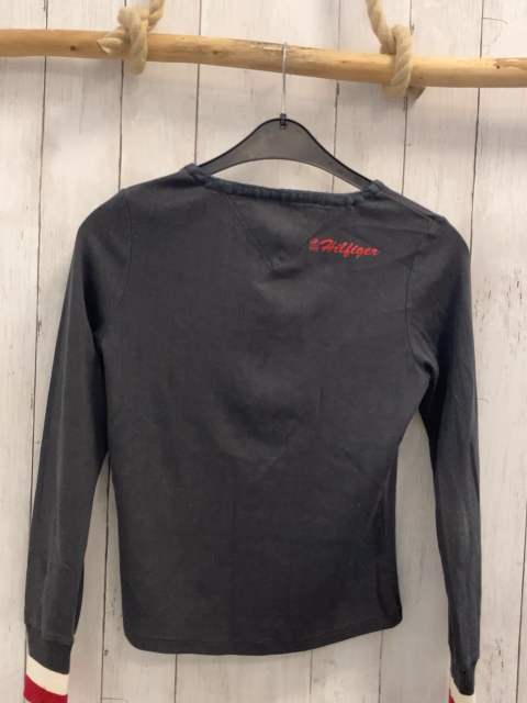 Tommy Hilfiger  Langarmshirt  Gr. 152/158  grau geschnürt rot weißer Streifenbund 