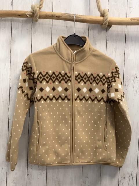 Uniqulo  Fleecejacke  Gr. 140  sand braun weiß beere Punkte Rauten und Zackenstreifen