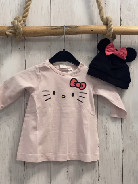 2tlg H&M  Langarmshirt + Mütze  Gr. 68  rosa schwarz Minnie Mouse