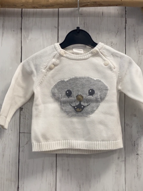 H&M  Pullover  Gr. 62  weiß Strick grauer Tierkopf 