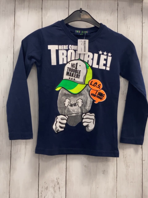   Langarmshirt  Gr. 104  blau Affenkopf mit Kappe weiße Schrift 