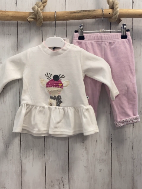 2tlg Blue Seven  Pullover + Leggings  Gr. 68  weiß rosa NIck Reh mit Mütze Blumen 