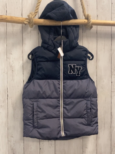 H&M  Weste  Gr. 134  blau + grau hellgrau meliert Kapuze 