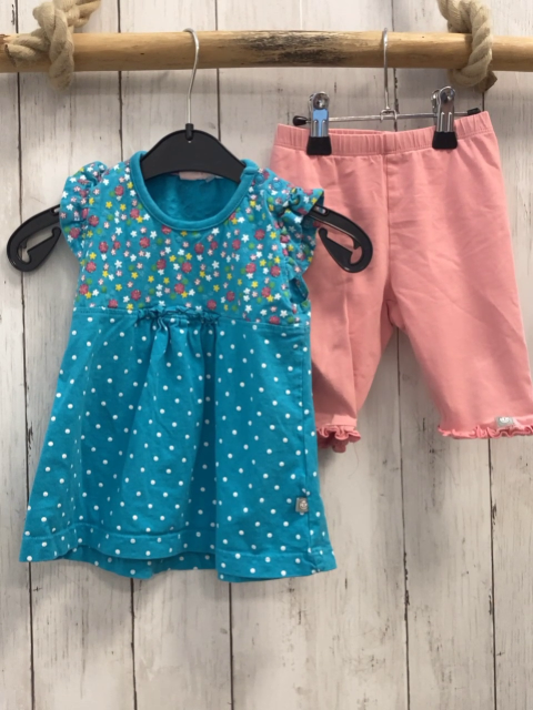 2tlg Liegelind  Kleid + Leggings  Gr. 80  türkis weiße Punkte Blumen + rosa 