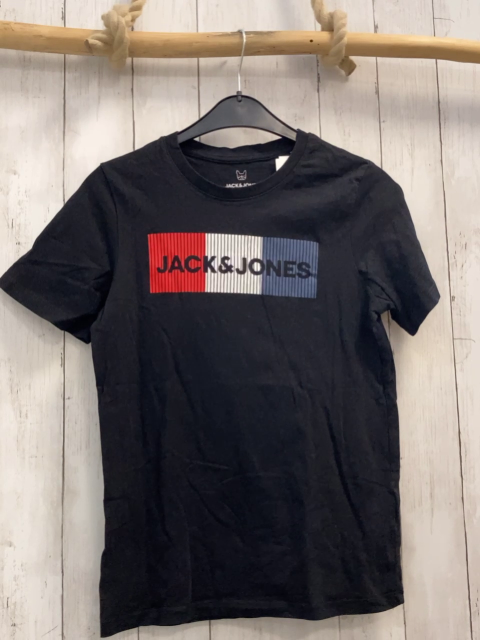 Jack & Jones  T-Shirt  Gr. 158  schwarz gestreiftes Rechteck mit Schrift 