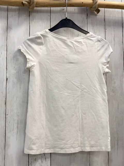 H&M  T-Shirt  Gr. 134  weiß Mädchen mit Fahrrad Schmettrelinge Blumen 