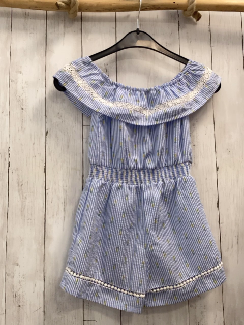   Playsuit  Gr. 128  hellblau weiße Streifen Zitronen großer Kragen mit weißem Band 