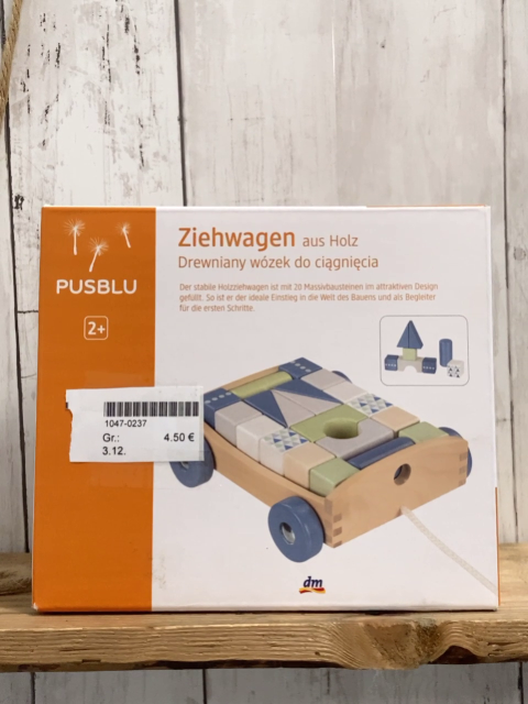   Holzspielzeug  Ziehwagen mit Bausteinen 