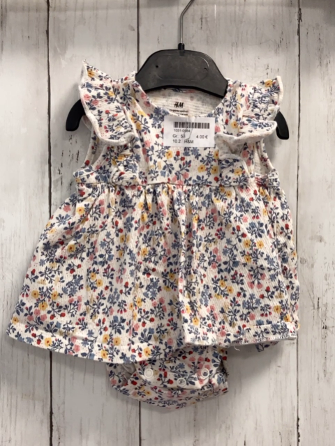 H&M  Kleid  Gr. 56  weiß Struktur Blumen Bodyuntereil 