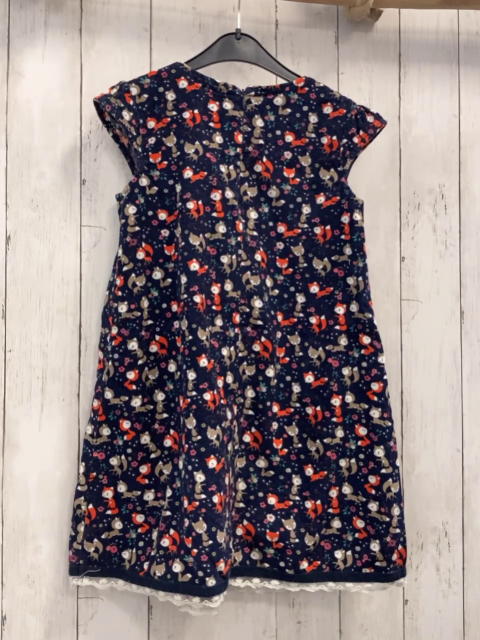 H&M  Kleid  Gr. 128  blau Kord bunte Füchse Blumen 