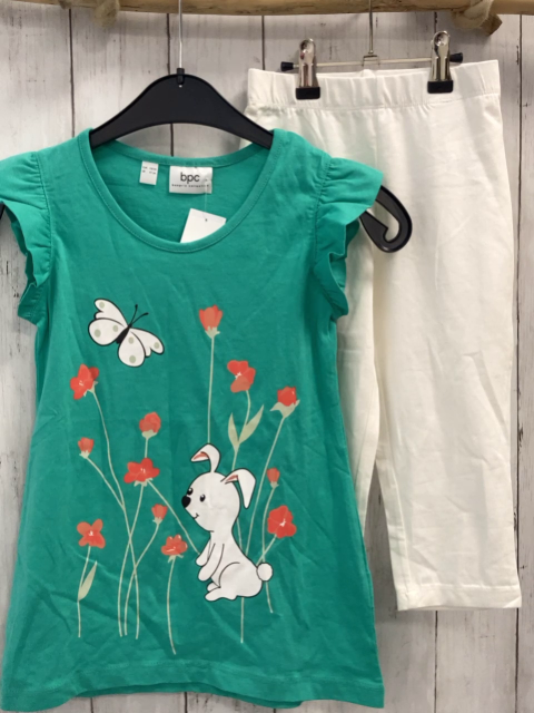 2tlg BonPrix  Longshirt + Caprileggings  Gr. 116  grün Hase + Schmetterlinge + Blumen + weiß 