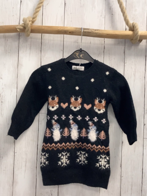 H&M  Kleid  Gr. 92  schwarz Strick Tiere Kristalle weiße Punkte 