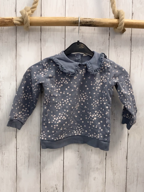H&M  Pullover  Gr. 92  grau Kragen mit Rüschenbund Blumen 