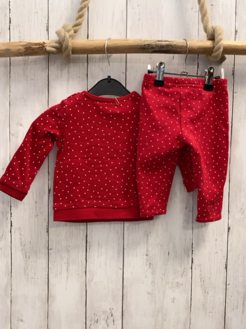 2tlg Pullover + Leggings  Gr. 74   rot weiße Punkte Pinguine goldene Schrift 