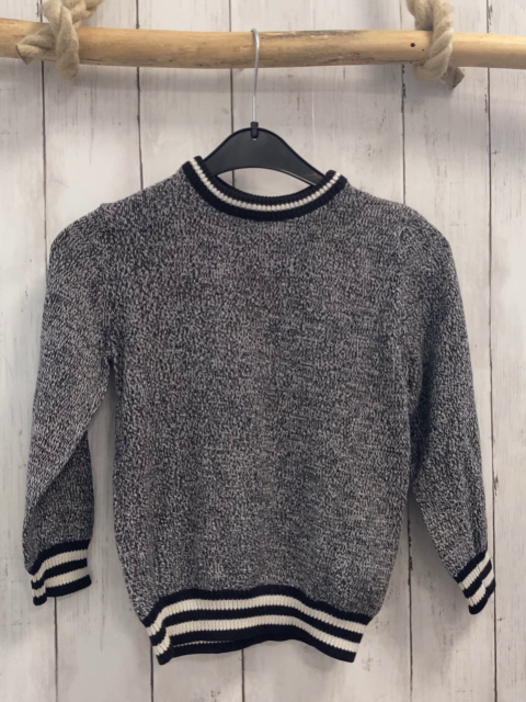 H&M  Pullover  Gr. 110  schwarz grau meliert schwarz weißer Streifenbund Strick 