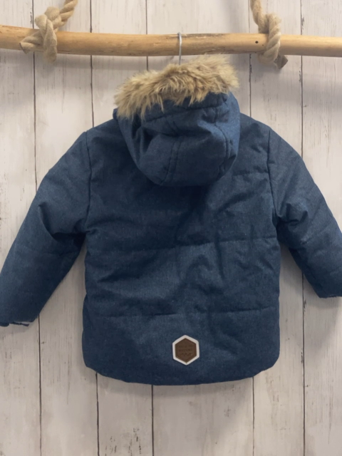   Winterjacke  Gr. 86  blau Kapuze mit Fellbund sand Teddyfutter Knebelknöpfe 