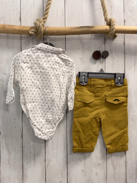 neu 2tlg  Hose + Hemd  Gr. 62  mais + weiß schwarze Rauten Hemd mit Bodyunterteil 