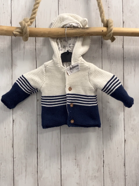   Strickjacke  Gr. 62  weiß blau Kapuze mit Ohren weißes Futter mit Waldmotiven 