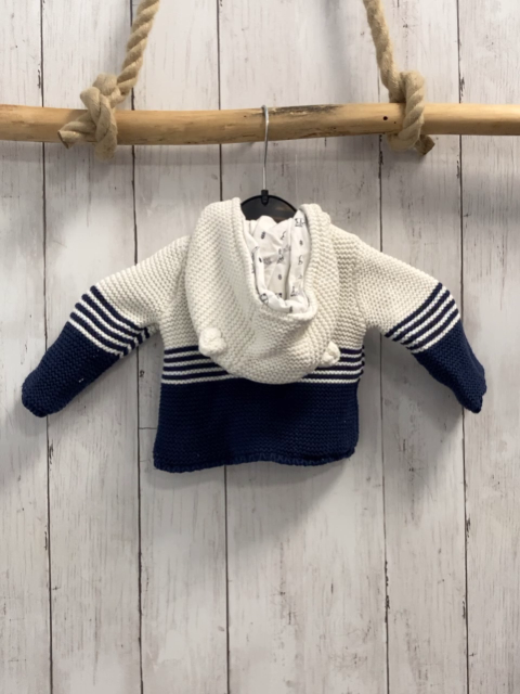   Strickjacke  Gr. 62  weiß blau Kapuze mit Ohren weißes Futter mit Waldmotiven 