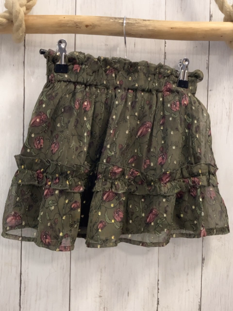 Creamie  Rock Gr. 116  oliv altrosa weinrote Blumen goldene Glitzerpunkte Rüschen 